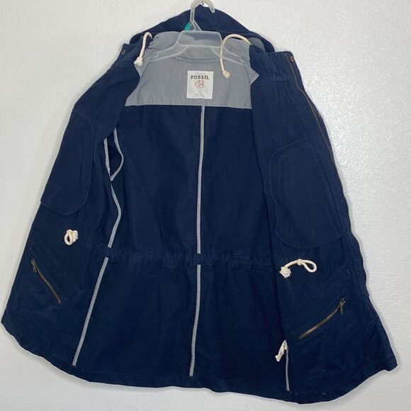 FOSSIL Men’s FullZip/ Snap Button Hooded Thick Cotton Navy Blue Jacket Size L - Picture 3 of 5
